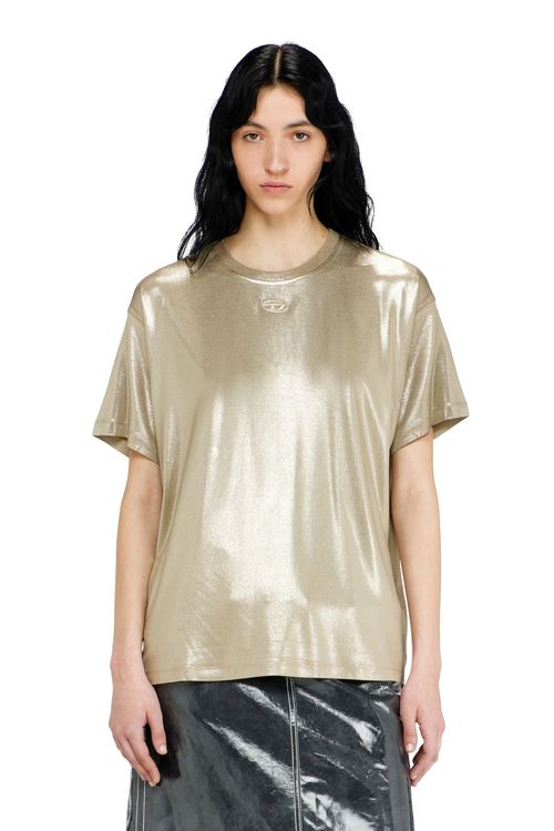 Jersey T-shirt with metallic finish - T-Shirts - Woman - Beige