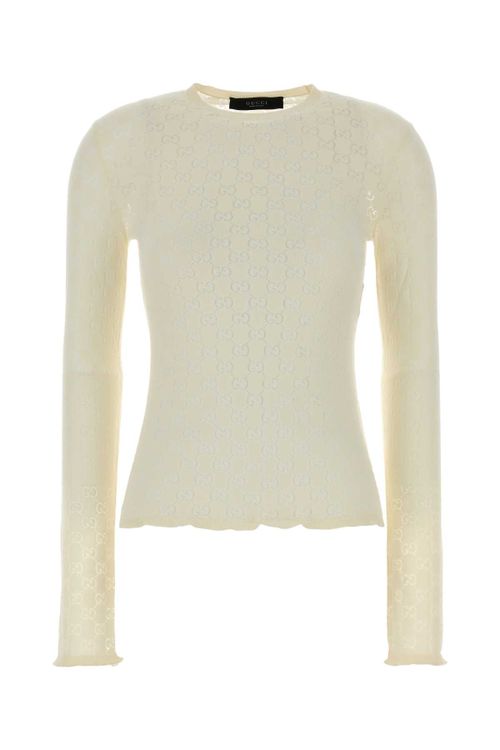 Monogram-Jacquard Knit Sweater — White