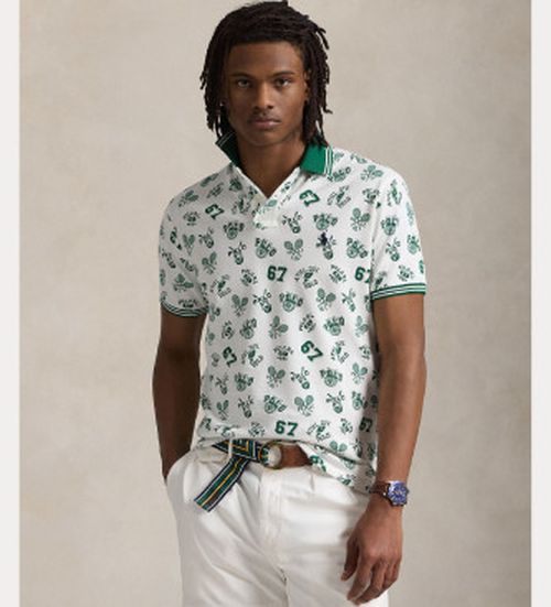 Polo Ralph Lauren for man. 710963484001 Printed mesh polo shirt white, green (L), Casual, Cotton, Short sleeve