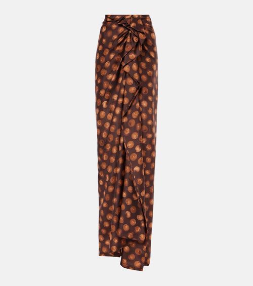 Polka-dot gathered silk maxi skirt
