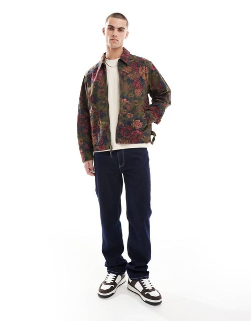 Polk cotton twill floral print harrington jacket relaxed fit in dark green