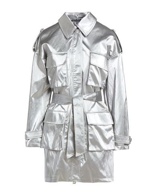 Woman Overcoat & Trench Coat Silver Size 10 Viscose, Polyester, Cotton, Metallic fiber