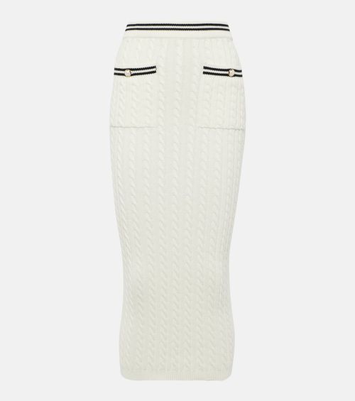 Striped cable-knit cotton midi skirt