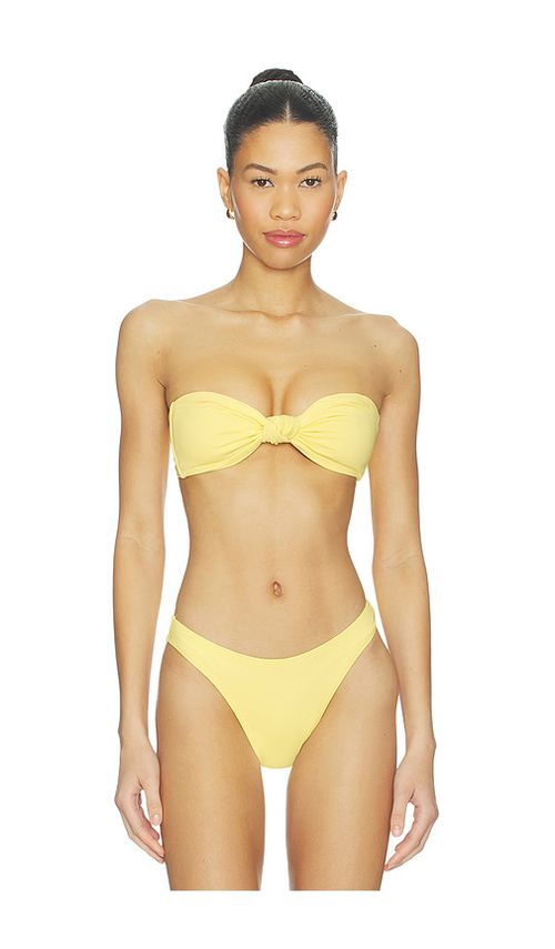 Good American Matte Twist Bandeau Bikini Top in Yellow. - M also in L, S, XL
