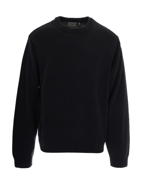 Embroidered-Logo Cotton Knit Sweater — Black