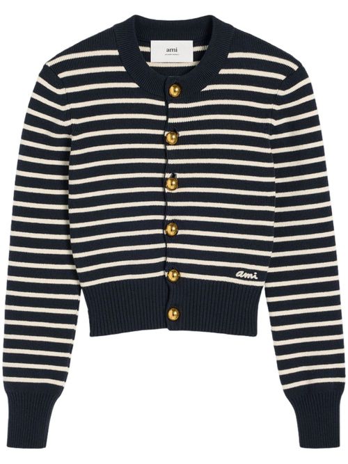 Stripe-pattern cotton-blend cardigan - Blue