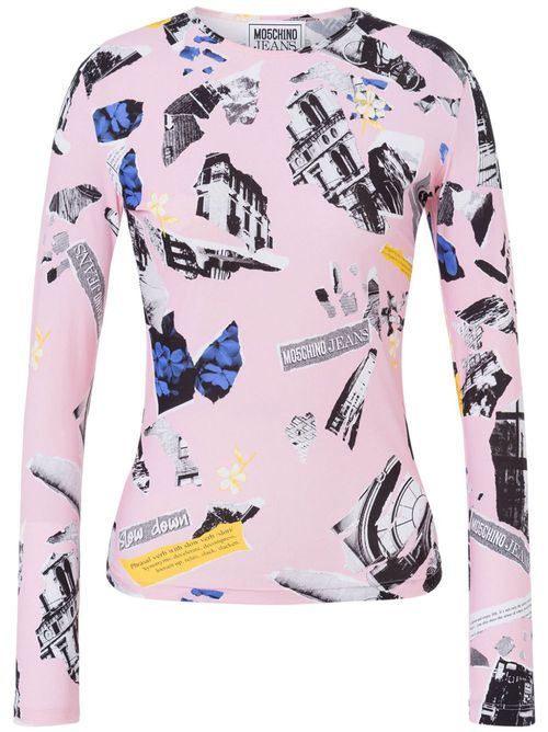 Collage-print T-shirt - Pink