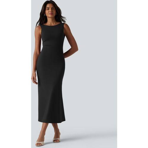 Halara Boat Neck Built-in Bra Sleeveless Midi Dress - Black