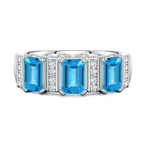 Lee Harris x Angara 2.11 CTW Swiss Blue Topaz and Diamond Modern Art Deco Inspired Semi Eternity Ring in Platinum