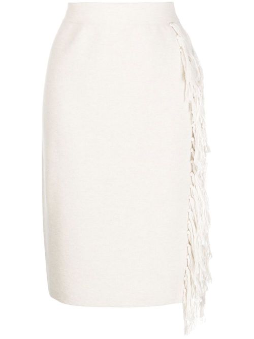 Fringe-detail midi dress - White