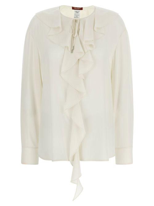 Ruffled Silk Crêpe de Chine Blouse — White