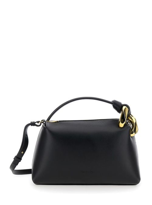 'Corner' Black Handbag With Metallic Knot Detail In Leather Woman