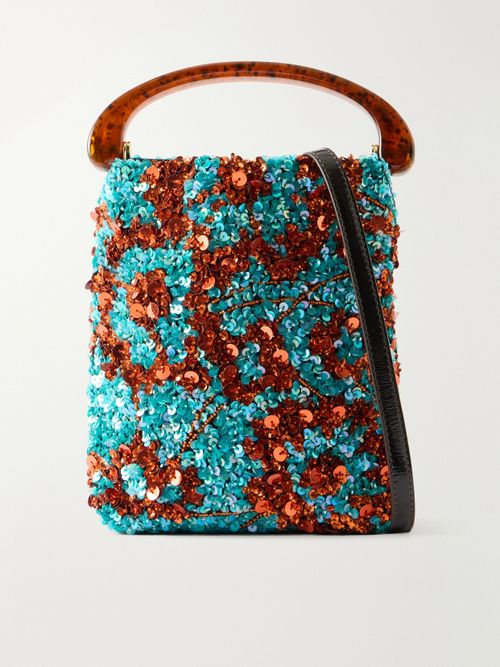 Sequined Satin Shoulder Bag - Blue