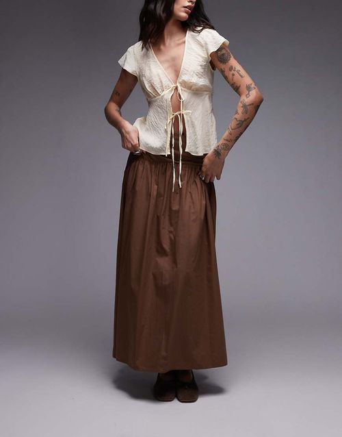 Drop waist maxi skirt in brown