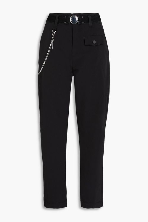 Cropped chain-embellished stretch-twill tapered pants - Black - IT 40
