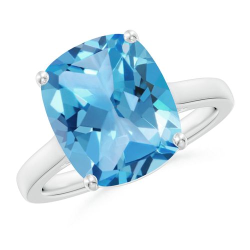 Angara 5.8 Carats Classic Cushion Swiss Blue Topaz Solitaire Ring with Hidden Accents in Silver