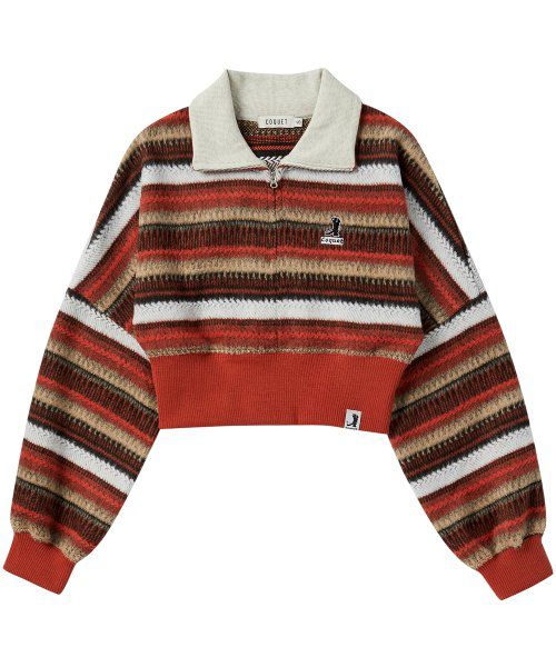 KNIT STRIPE HALF ZIP-UP ORANGE