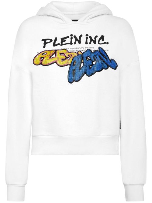 Bombing Graffiti-print long-sleeve hoodie - White