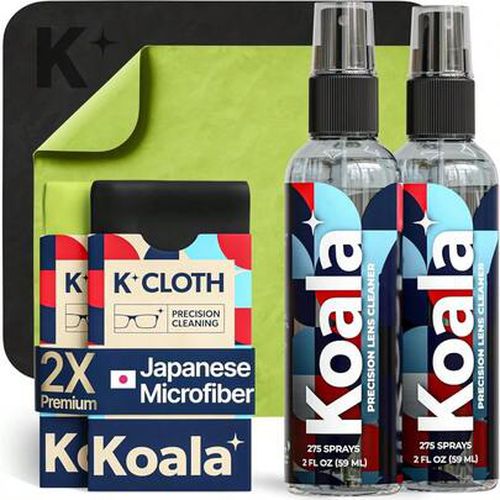Koala Eyeglass Lens Cleaner Spray Kit 2x Glasses Cleaner Bottle + 2x Microfiber Cloth Alcohol Free Eyeglasses Screen And Camera Cleaning Kit Made In