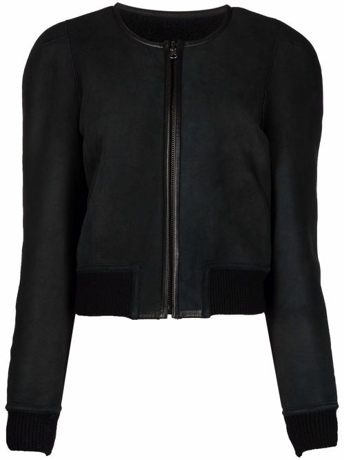 Collarless wool bomber jacket - Black