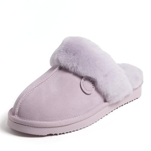 Dearfoams Womens Fireside Sydney Shearling Fur Indoor/Outdoor Scuff With Wide Widths Slipper