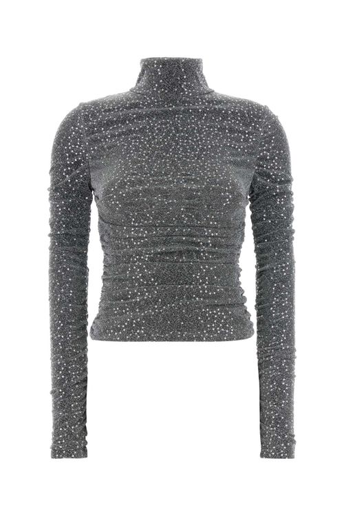 Sequin-Embellished Jersey Top — Silver