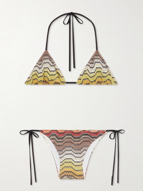 Mare Striped Metallic Crochet-knit Triangle Bikini - Gold