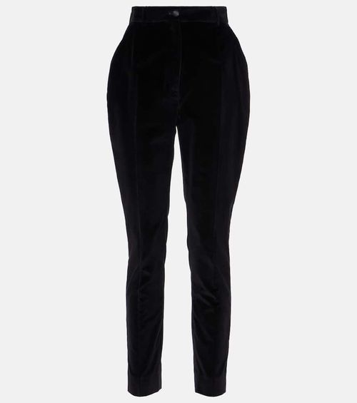 High-rise cotton-blend velvet tuxedo pants