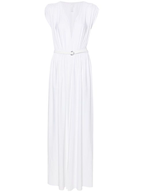 Belted gathered maxi dress - White