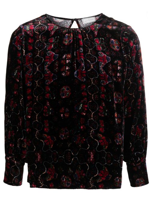 Velour paisley-print blouse - Black