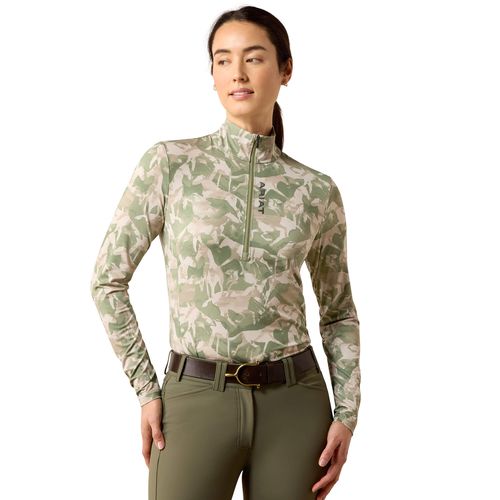 Women's Lunaveil 1/2 Zip Baselayer Top Long Sleeve in Olive Coincide Print, Size 2X-Small, by