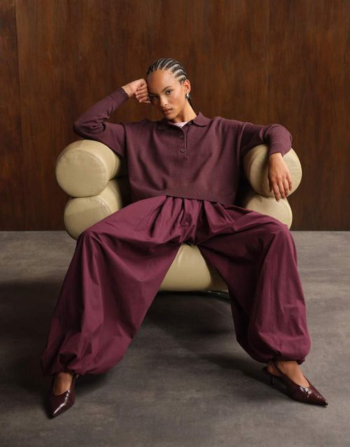 Cotton balloon pants in plum-Purple