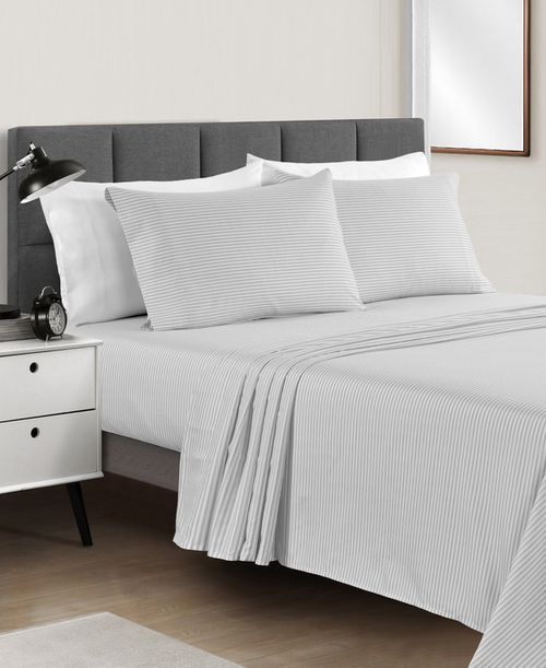 Sunham Microfiber Easy Care Printed 4-Pc. Sheet Set, Full - Gray Stripe