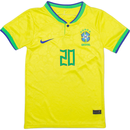NIKE CBF Brazil 20 Boys Football Shirt Jersey Yellow Button Neck