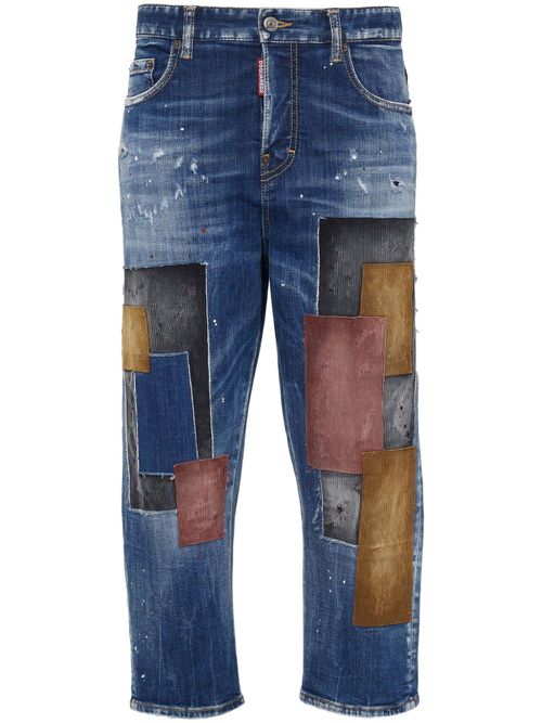 Patch-detail straight-leg jeans - Blue