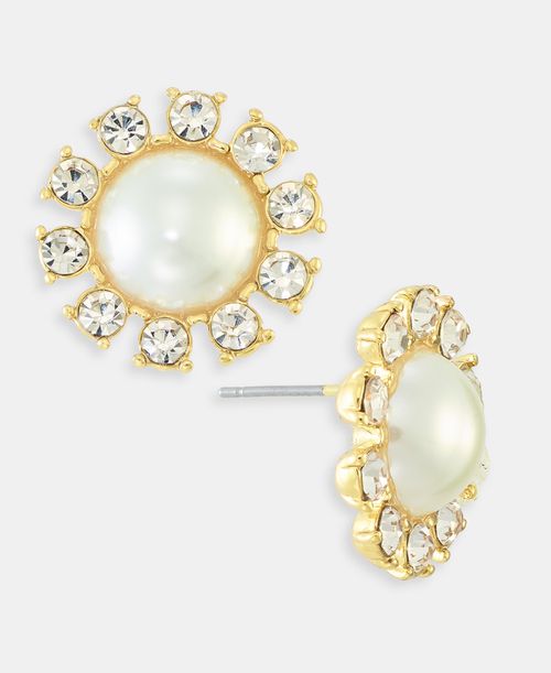 Pave & Imitation Pearl Button Earrings, Macy's Exclusive - White