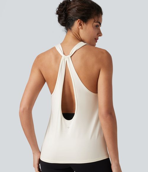 Cut-Out Back Slim Yoga Tank Top - Marshmallow