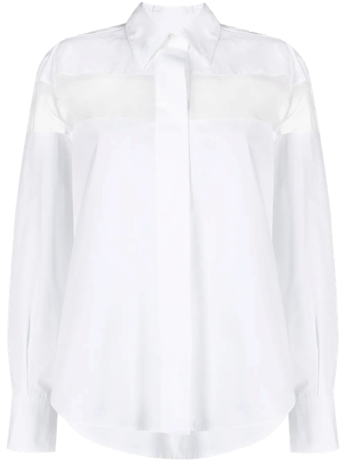 Sheer-Panel Cotton Shirt — White