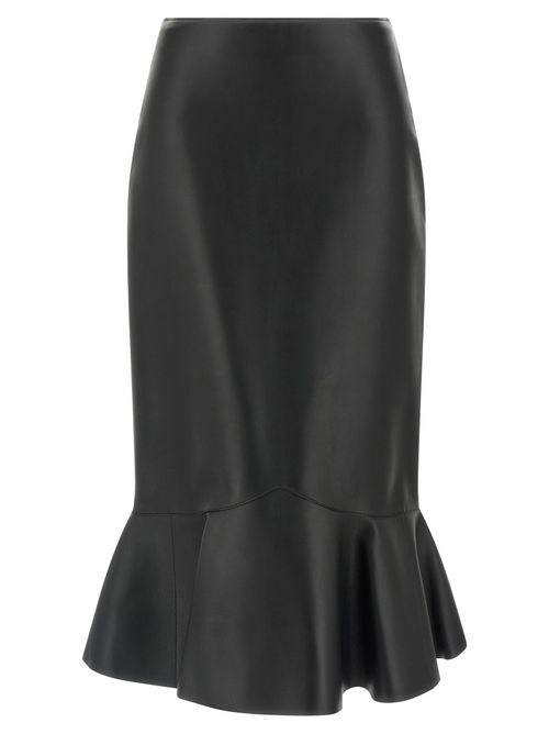 Peplum Lamb Leather Skirt — Black