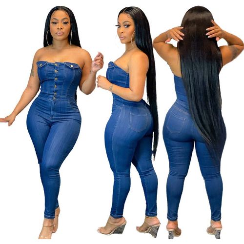 Women's fashion casual slim denim romper