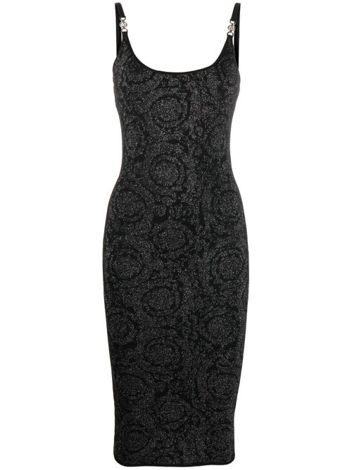 Barocco-pattern lurex knit dress - Black