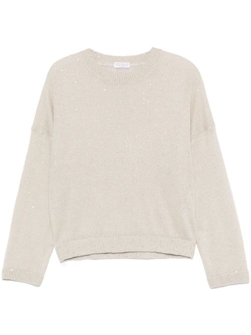 Grey Linen And Silk Crewneck Sweater