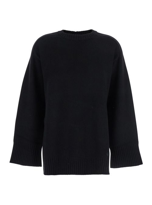 Wool and Cashmere Blend Crew Neck Sweater — Black