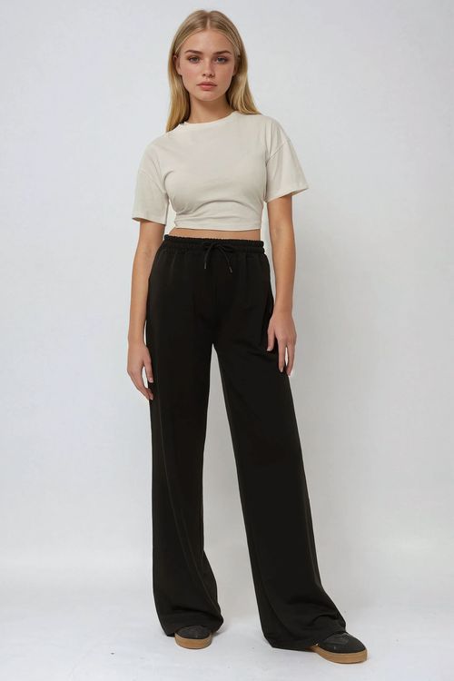 Black Wide Leg Elastic Sweatpants Women