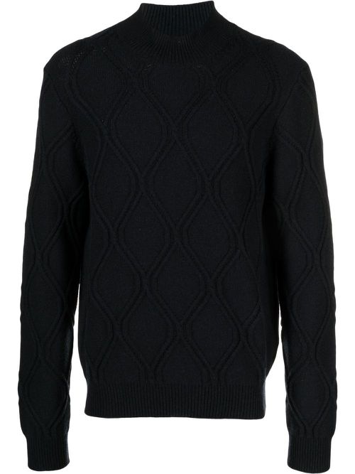 Cable-knit turtleneck jumper - Blue