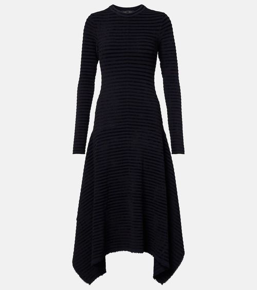 Striped knitted asymmetric midi dress