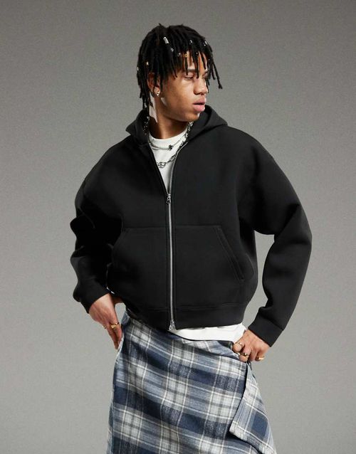 Weekday Simon scuba zip through hoodie in black