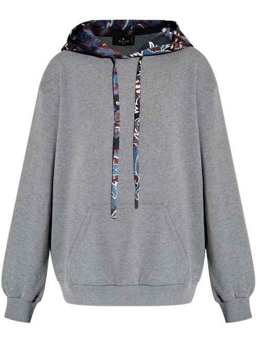 Contasting-hood cotton hoodie - Grey