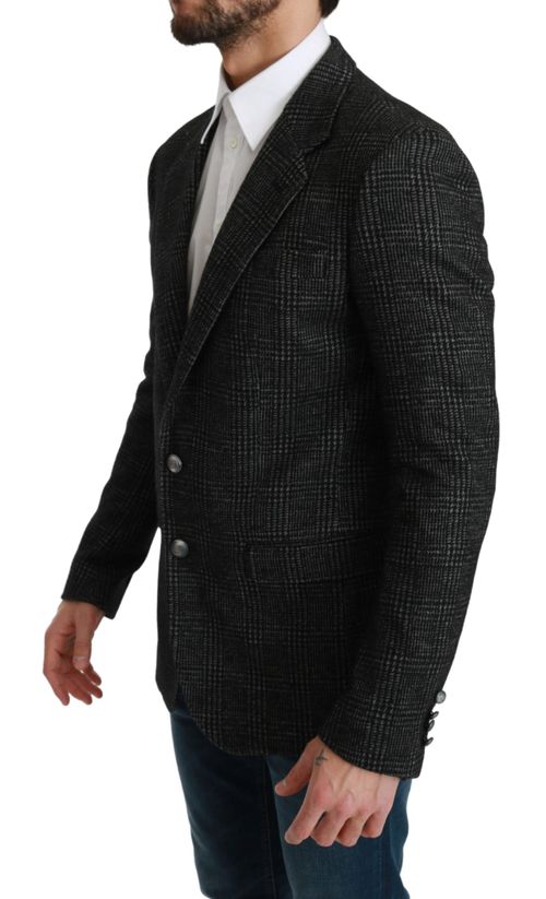 Plaid Wool-Silk-Cashmere Blazer — Gray