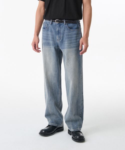 Crease Washed Loose Straight Denim Pants